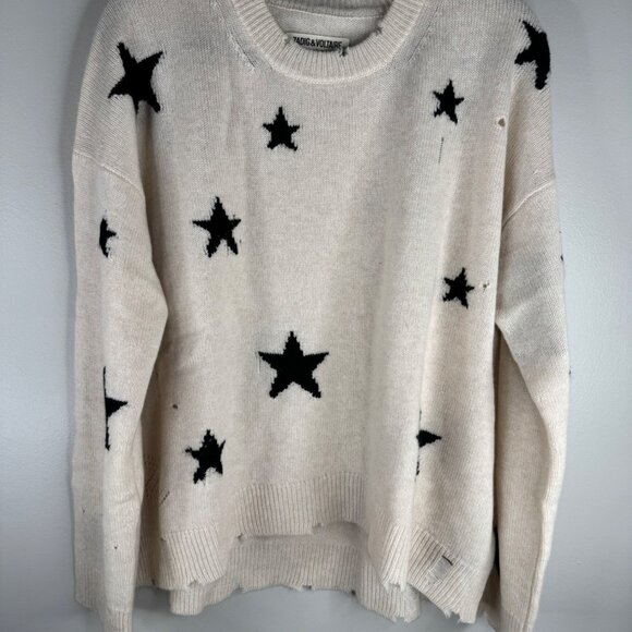 Zadig & Voltaire Markus Stars Cashmere Sweater Black White Size L Unisex $598 - Picture 4 of 11